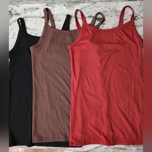 No Boundaries Ribbed Camisole Trio - Red, Brown, Black